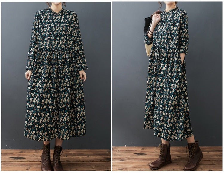 Real shot 2024 spring and autumn new Korean and Japanese style loose lace collar floral fashion chiffon comfortable long sleeve dress tide - Cozy & Co. Market