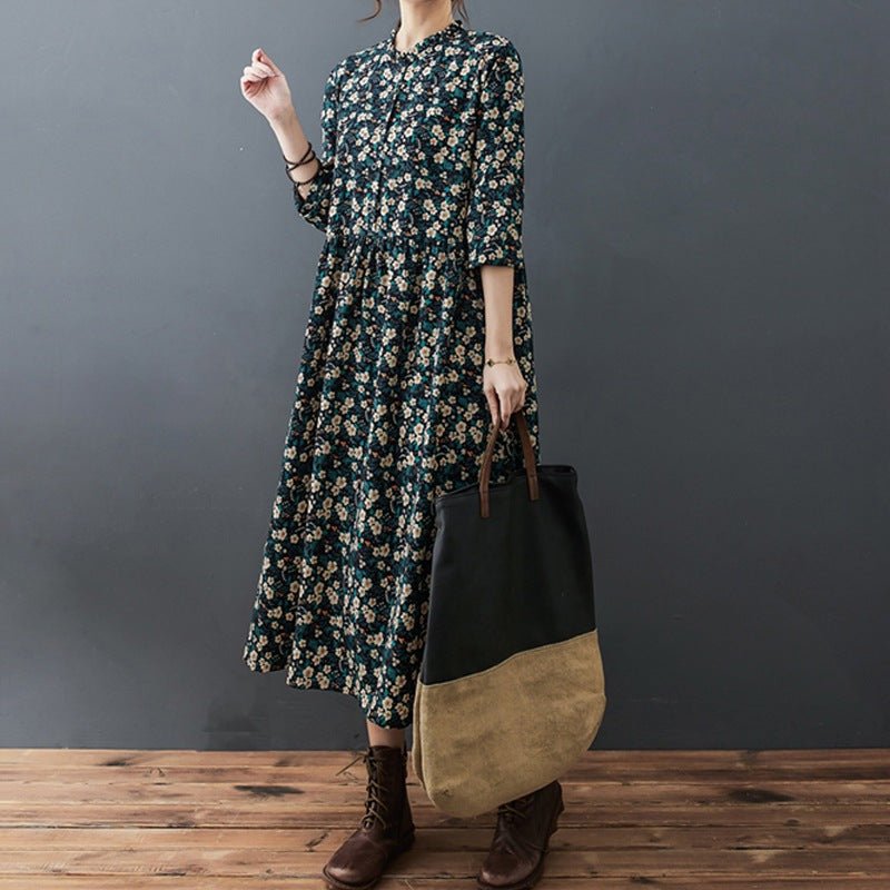 Real shot 2024 spring and autumn new Korean and Japanese style loose lace collar floral fashion chiffon comfortable long sleeve dress tide - Cozy & Co. Market