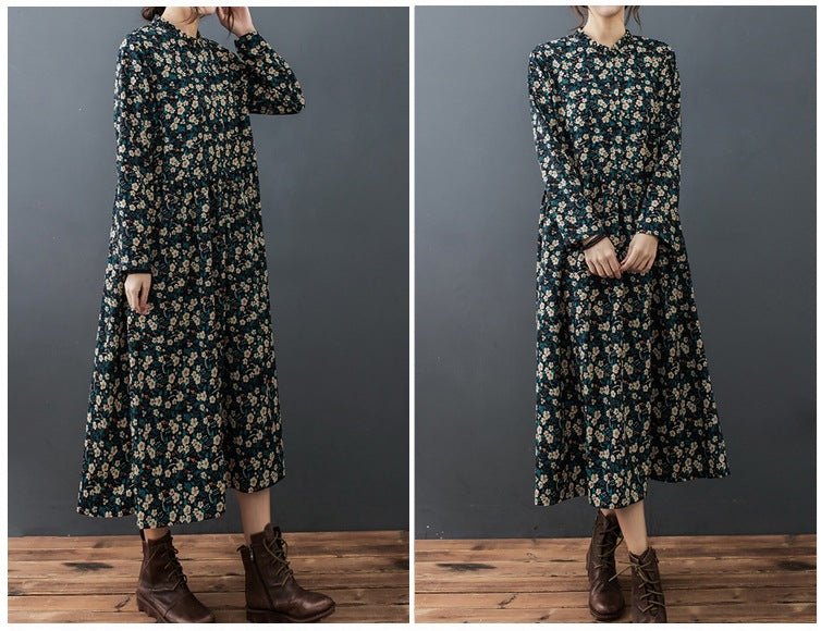 Real shot 2024 spring and autumn new Korean and Japanese style loose lace collar floral fashion chiffon comfortable long sleeve dress tide - Cozy & Co. Market