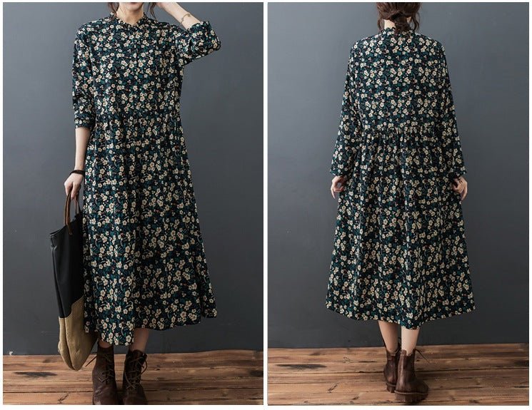 Real shot 2024 spring and autumn new Korean and Japanese style loose lace collar floral fashion chiffon comfortable long sleeve dress tide - Cozy & Co. Market
