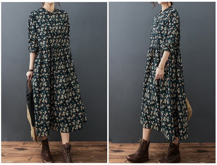 Real shot 2024 spring and autumn new Korean and Japanese style loose lace collar floral fashion chiffon comfortable long sleeve dress tide - Cozy & Co. Market