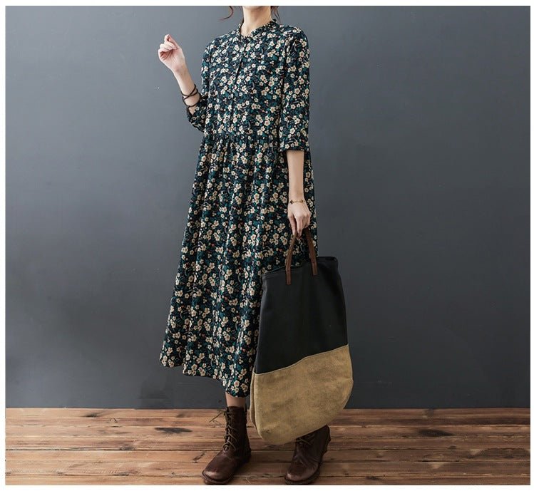 Real shot 2024 spring and autumn new Korean and Japanese style loose lace collar floral fashion chiffon comfortable long sleeve dress tide - Cozy & Co. Market