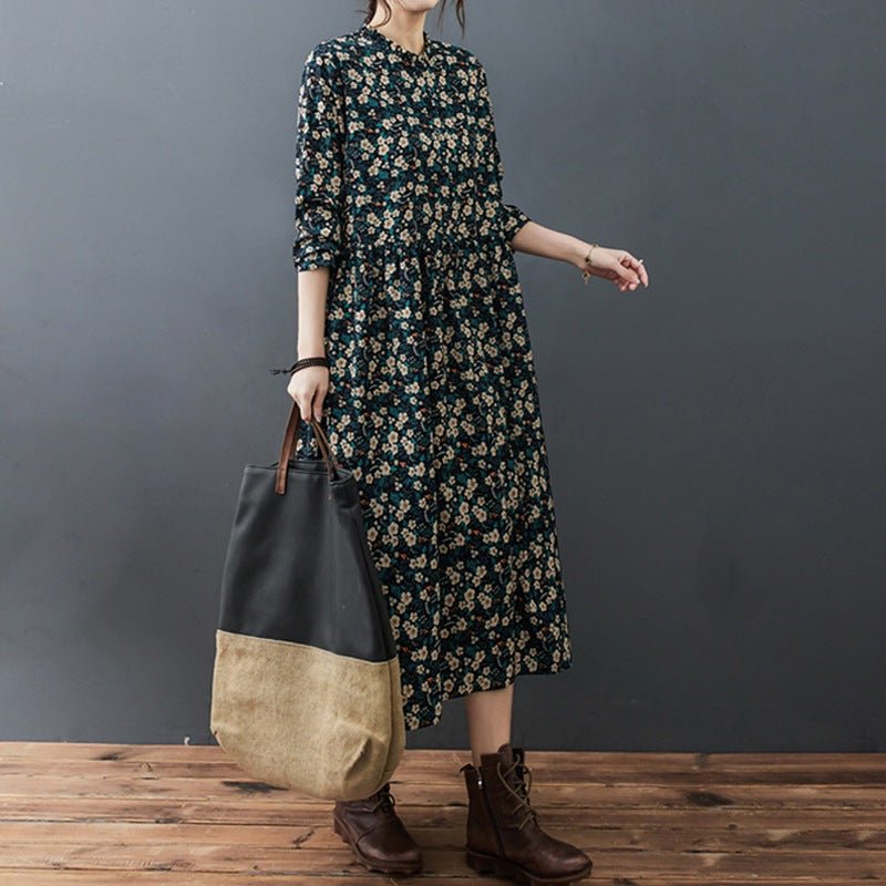 Real shot 2024 spring and autumn new Korean and Japanese style loose lace collar floral fashion chiffon comfortable long sleeve dress tide - Cozy & Co. Market
