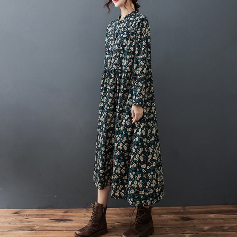Real shot 2024 spring and autumn new Korean and Japanese style loose lace collar floral fashion chiffon comfortable long sleeve dress tide - Cozy & Co. Market