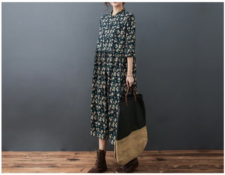Real shot 2024 spring and autumn new Korean and Japanese style loose lace collar floral fashion chiffon comfortable long sleeve dress tide - Cozy & Co. Market