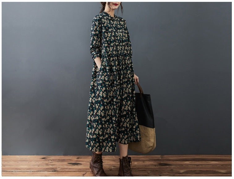 Real shot 2024 spring and autumn new Korean and Japanese style loose lace collar floral fashion chiffon comfortable long sleeve dress tide - Cozy & Co. Market