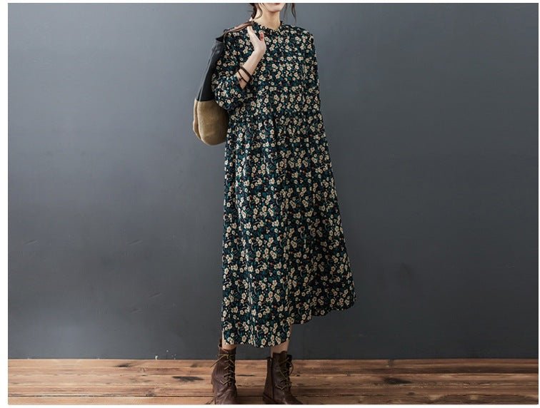 Real shot 2024 spring and autumn new Korean and Japanese style loose lace collar floral fashion chiffon comfortable long sleeve dress tide - Cozy & Co. Market