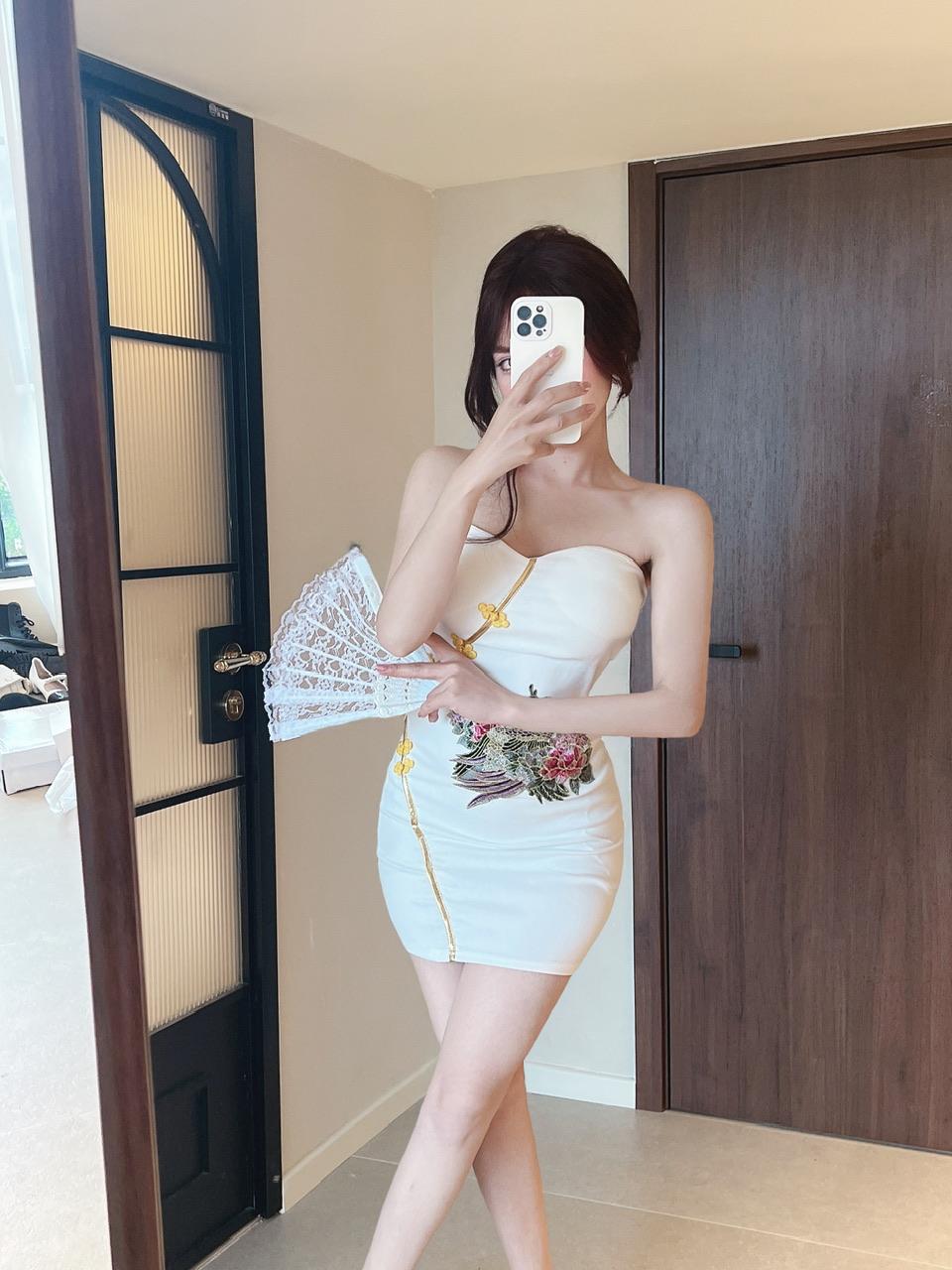 Real shot 8772 in stock new Chinese sexy cheongsam tube top dress women's hot girls sleeveless waist hip skirt - Cozy & Co. Market