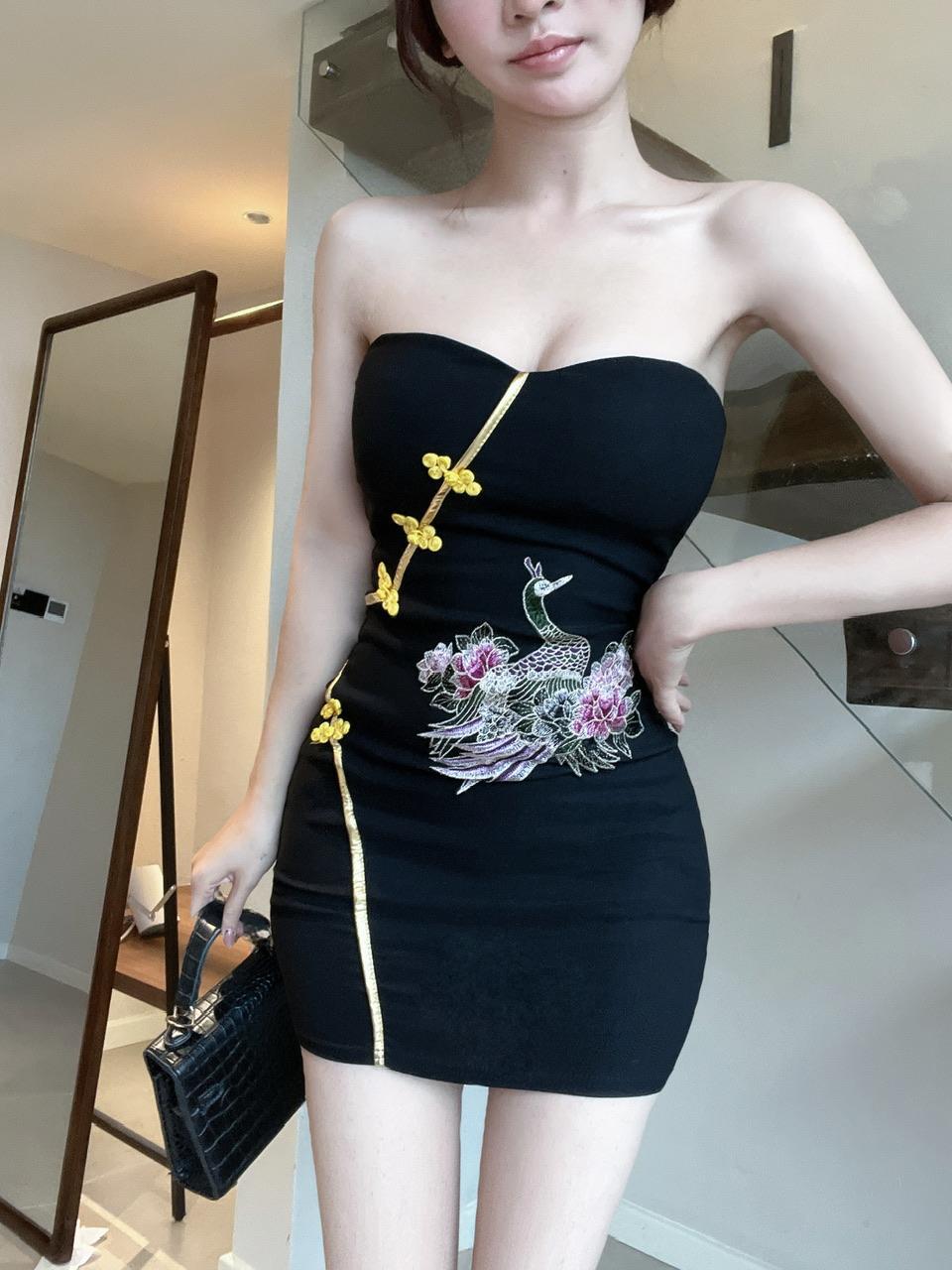Real shot 8772 in stock new Chinese sexy cheongsam tube top dress women's hot girls sleeveless waist hip skirt - Cozy & Co. Market