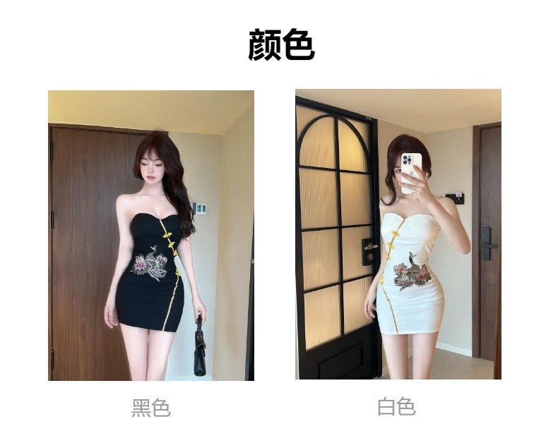 Real shot 8772 in stock new Chinese sexy cheongsam tube top dress women's hot girls sleeveless waist hip skirt - Cozy & Co. Market