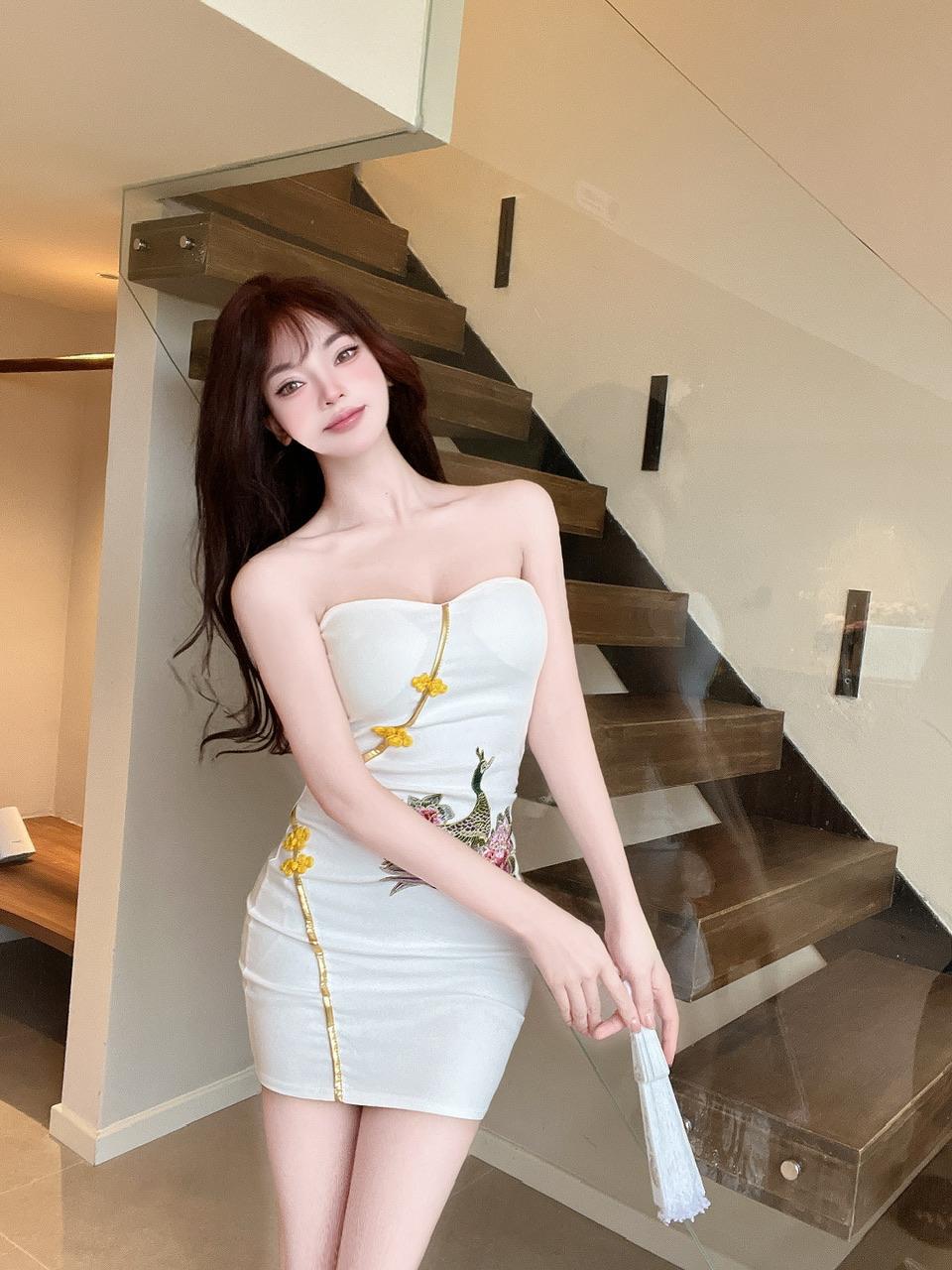 Real shot 8772 in stock new Chinese sexy cheongsam tube top dress women's hot girls sleeveless waist hip skirt - Cozy & Co. Market
