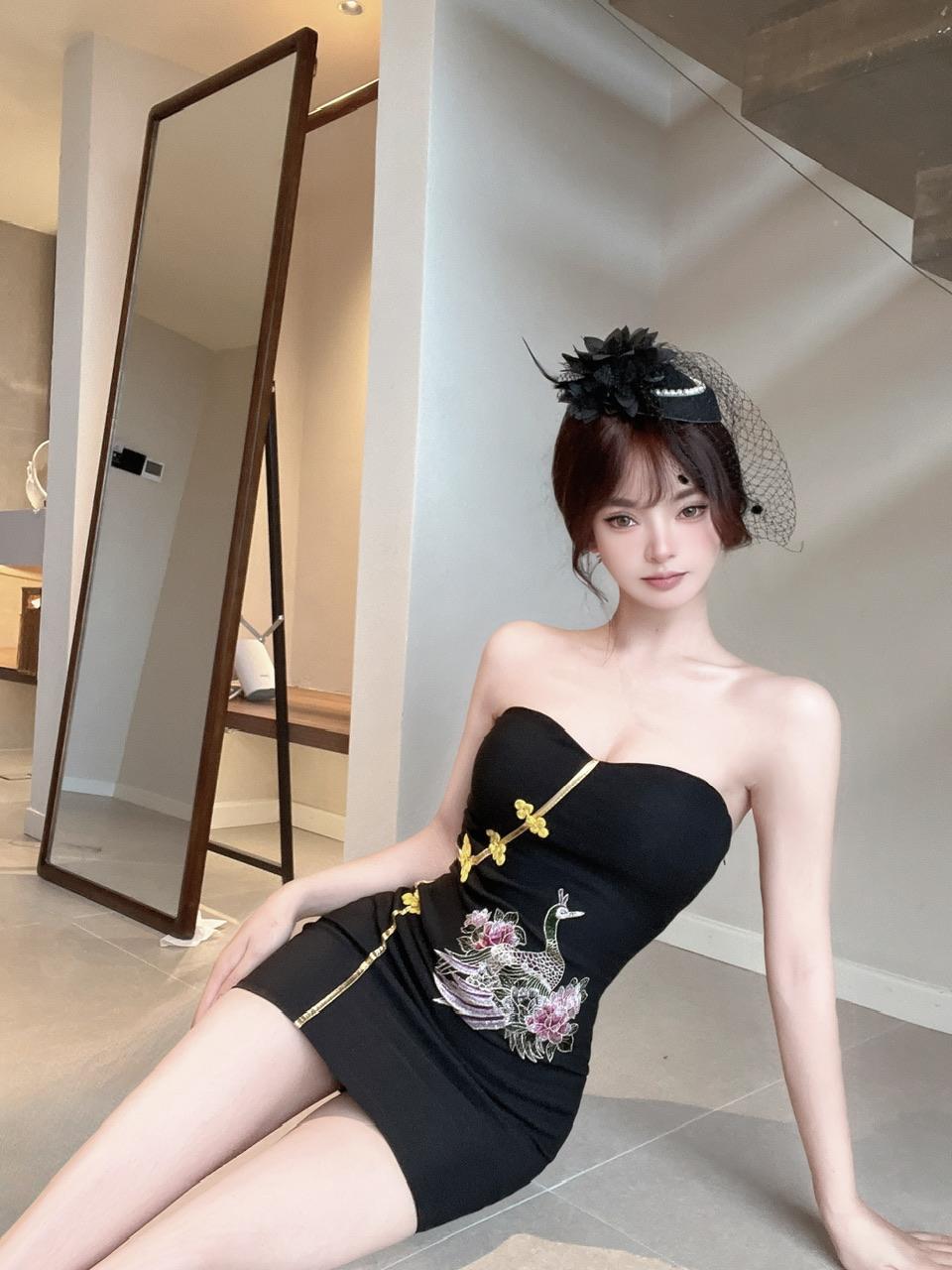 Real shot 8772 in stock new Chinese sexy cheongsam tube top dress women's hot girls sleeveless waist hip skirt - Cozy & Co. Market