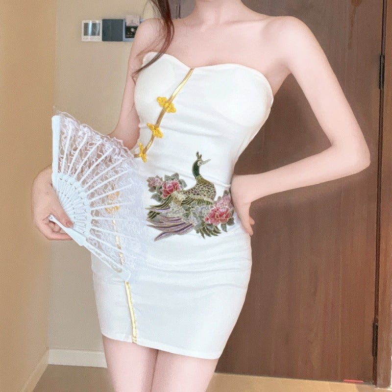Real shot 8772 in stock new Chinese sexy cheongsam tube top dress women's hot girls sleeveless waist hip skirt - Cozy & Co. Market