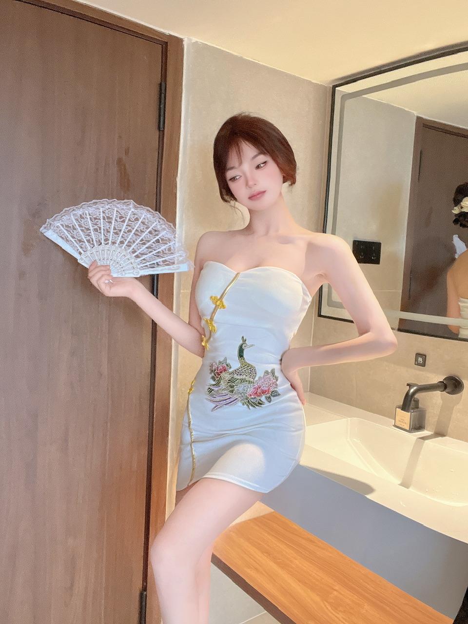 Real shot 8772 in stock new Chinese sexy cheongsam tube top dress women's hot girls sleeveless waist hip skirt - Cozy & Co. Market