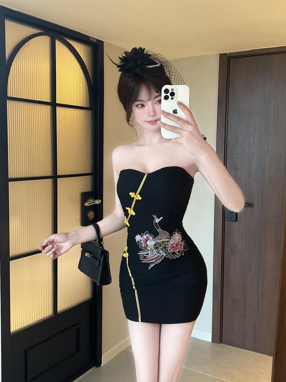 Real shot 8772 in stock new Chinese sexy cheongsam tube top dress women's hot girls sleeveless waist hip skirt - Cozy & Co. Market