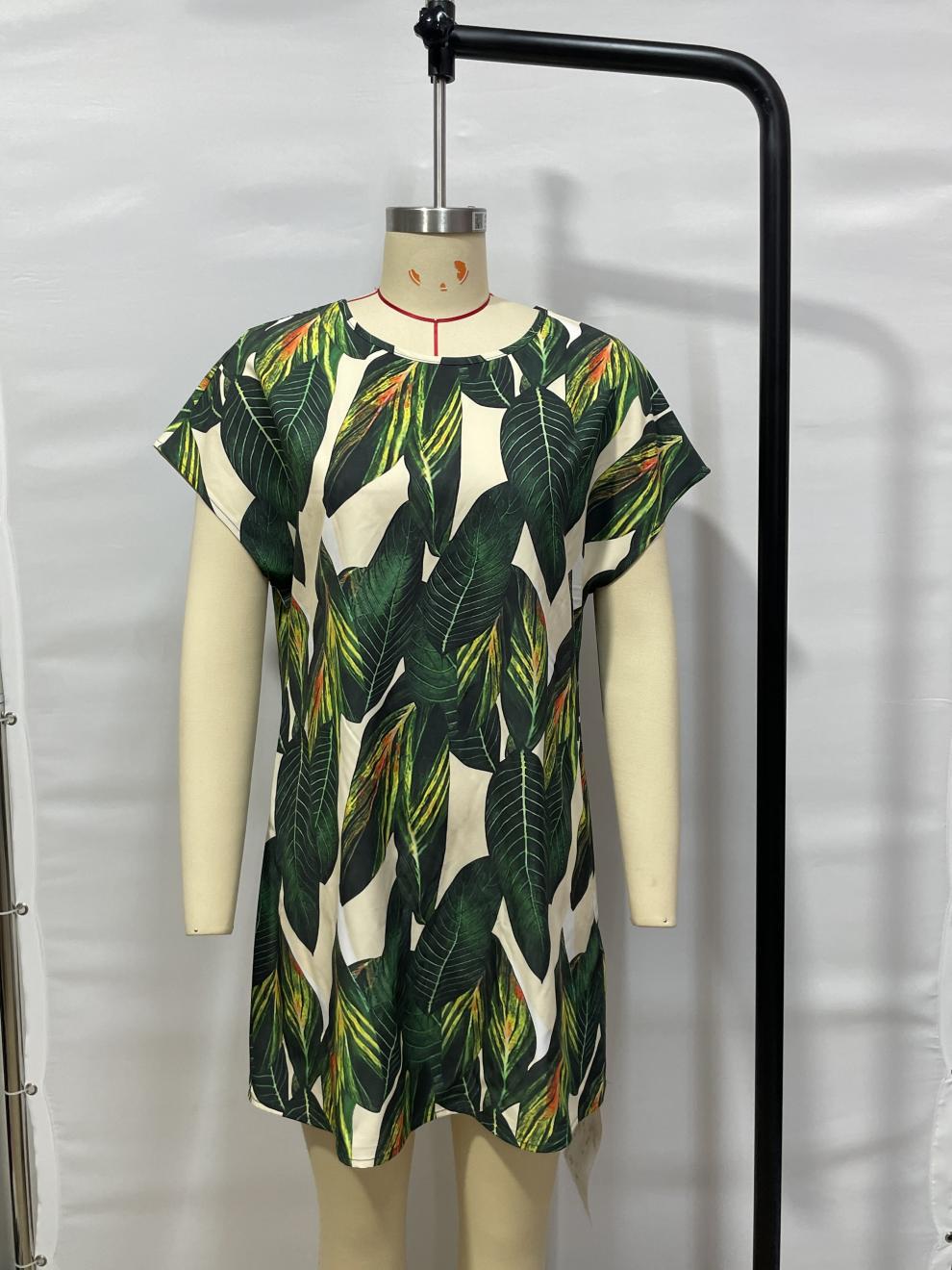 Real shot in stock foreign trade cross-border AliExpress shrimp skin independent station Europe and the United States plant printed T-shirt dress - Cozy & Co. Market