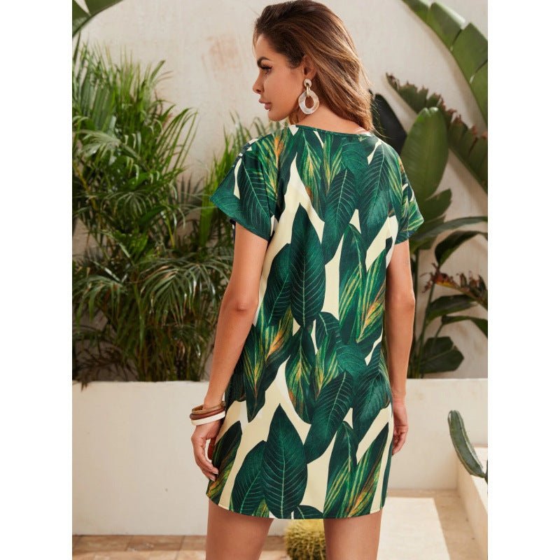 Real shot in stock foreign trade cross-border AliExpress shrimp skin independent station Europe and the United States plant printed T-shirt dress - Cozy & Co. Market