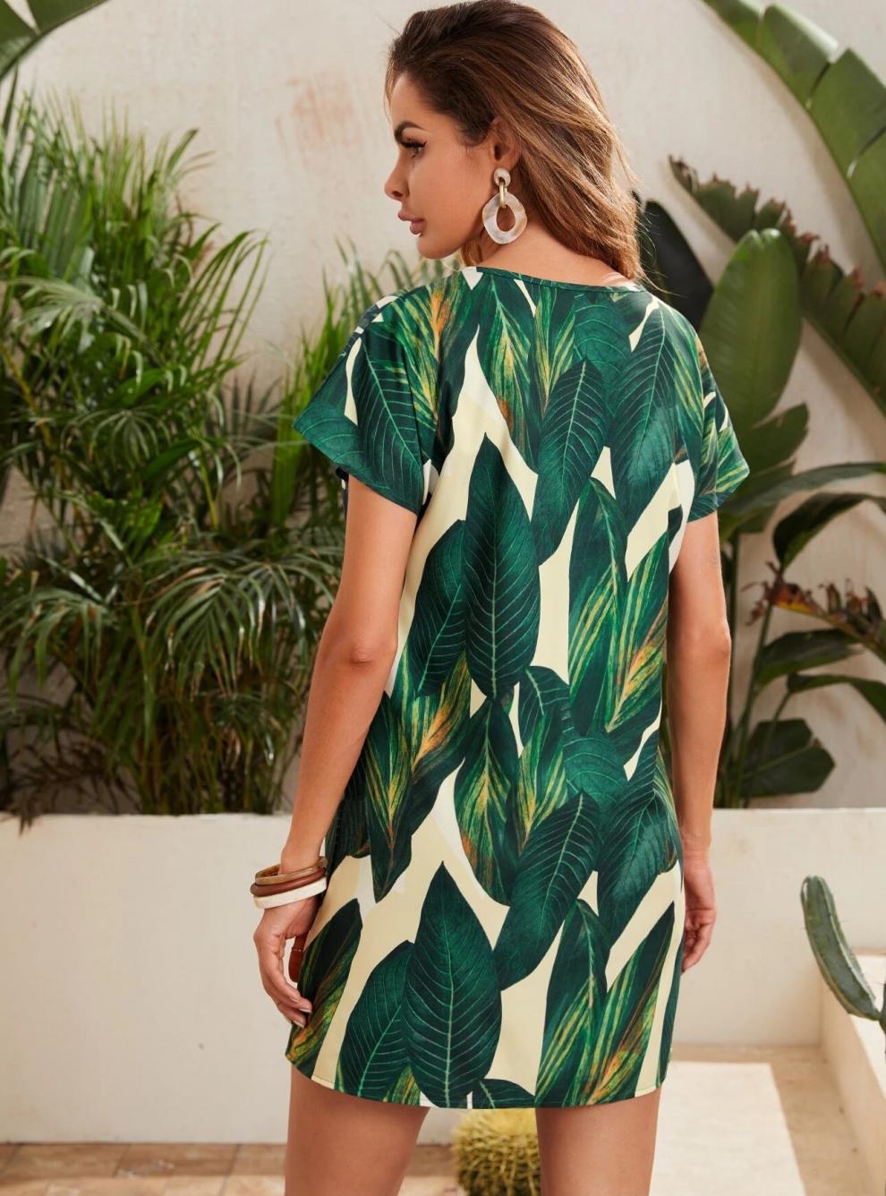 Real shot in stock foreign trade cross-border AliExpress shrimp skin independent station Europe and the United States plant printed T-shirt dress - Cozy & Co. Market