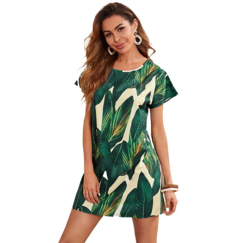 Real shot in stock foreign trade cross-border AliExpress shrimp skin independent station Europe and the United States plant printed T-shirt dress - Cozy & Co. Market