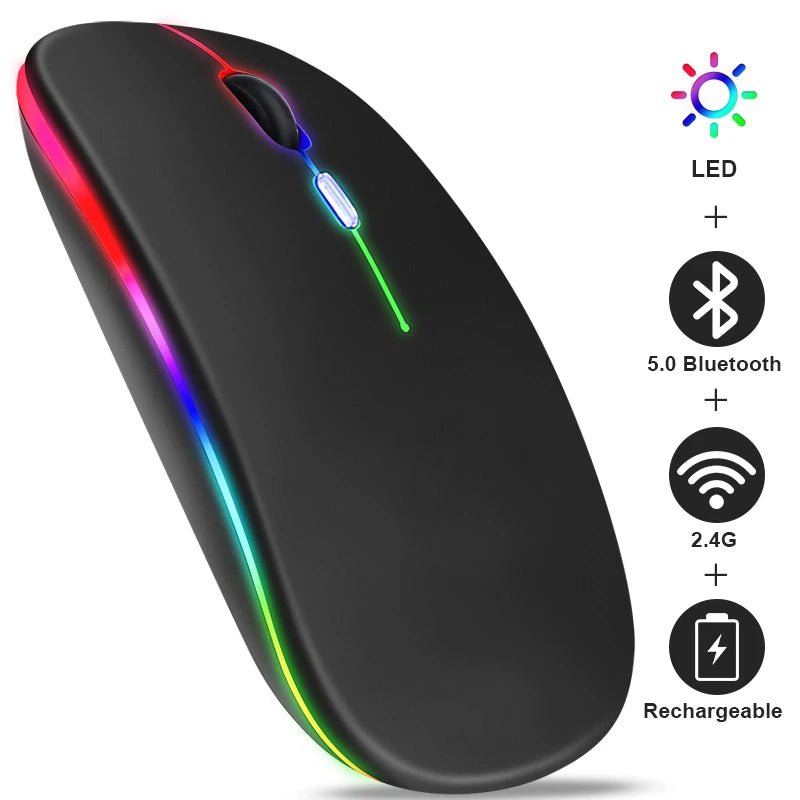 Rechargeable Bluetooth Wireless Mouse with 2.4GHz USB RGB 1600DPI Mouse for Computer Laptop Tablet PC Macbook Gaming Mouse Gamer - Cozy & Co. Market
