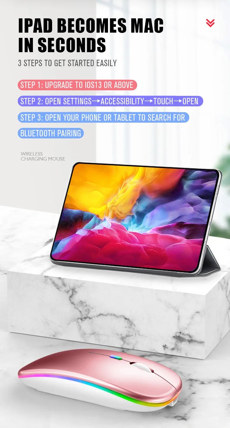 Rechargeable Bluetooth Wireless Mouse with 2.4GHz USB RGB 1600DPI Mouse for Computer Laptop Tablet PC Macbook Gaming Mouse Gamer - Cozy & Co. Market