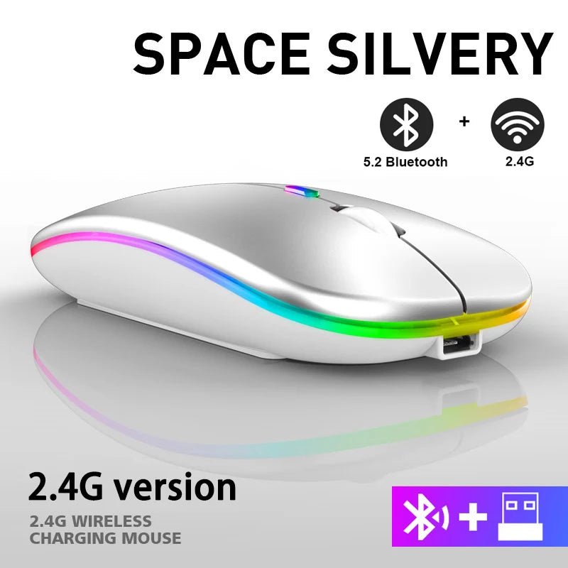 Rechargeable Bluetooth Wireless Mouse with 2.4GHz USB RGB 1600DPI Mouse for Computer Laptop Tablet PC Macbook Gaming Mouse Gamer - Cozy & Co. Market