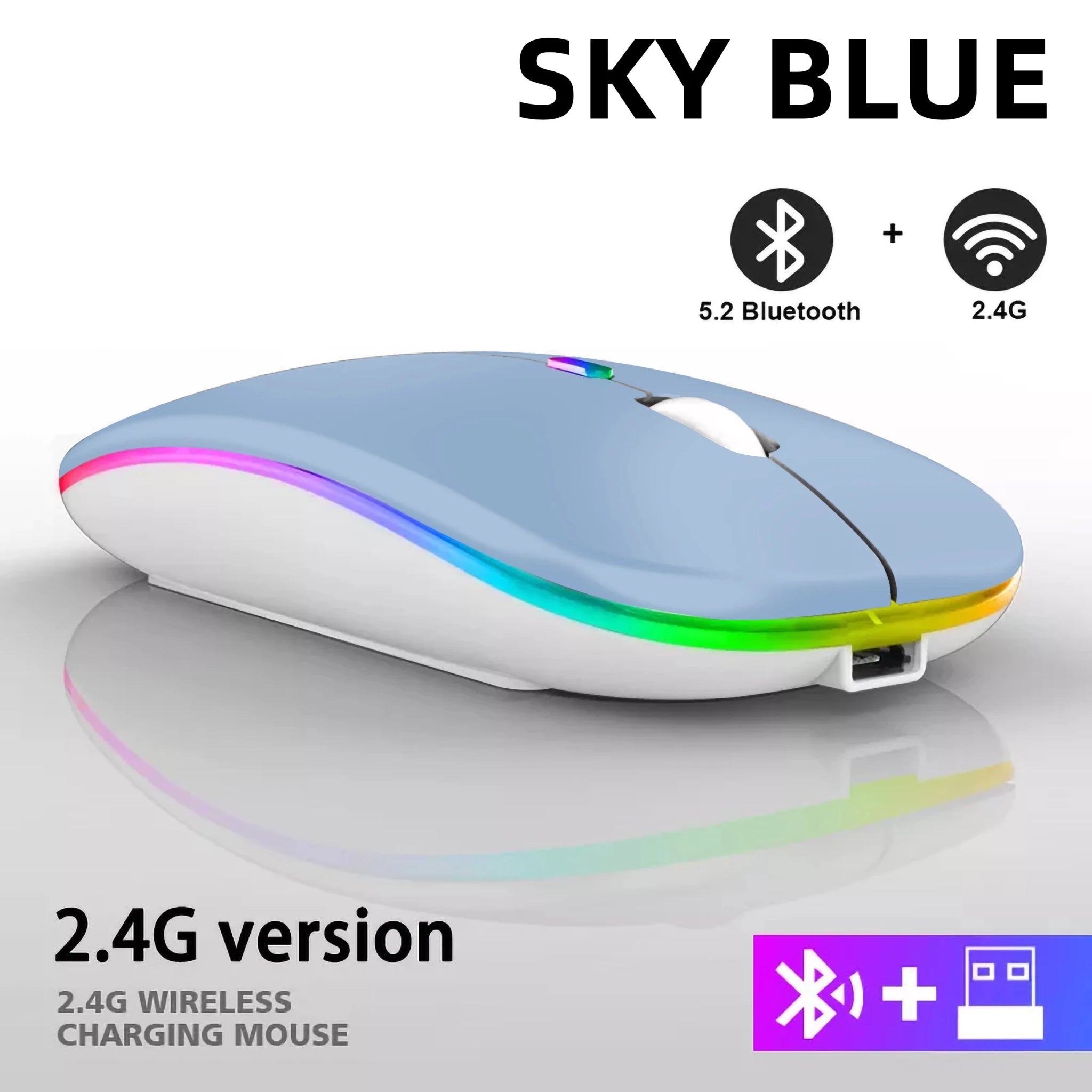 Rechargeable Bluetooth Wireless Mouse with 2.4GHz USB RGB 1600DPI Mouse for Computer Laptop Tablet PC Macbook Gaming Mouse Gamer - Cozy & Co. Market