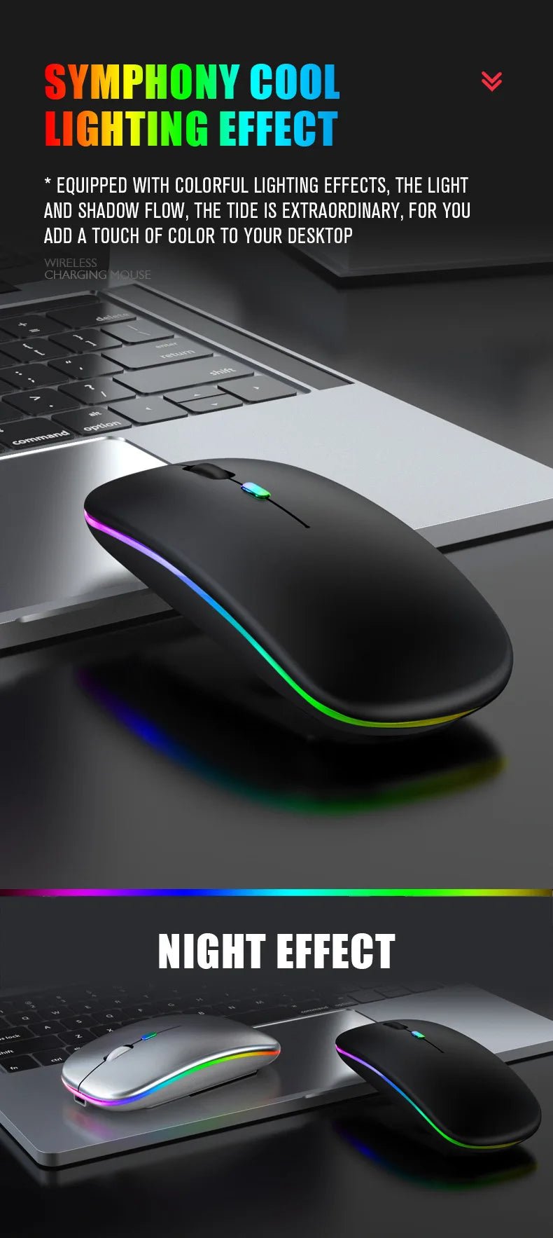 Rechargeable Bluetooth Wireless Mouse with 2.4GHz USB RGB 1600DPI Mouse for Computer Laptop Tablet PC Macbook Gaming Mouse Gamer - Cozy & Co. Market