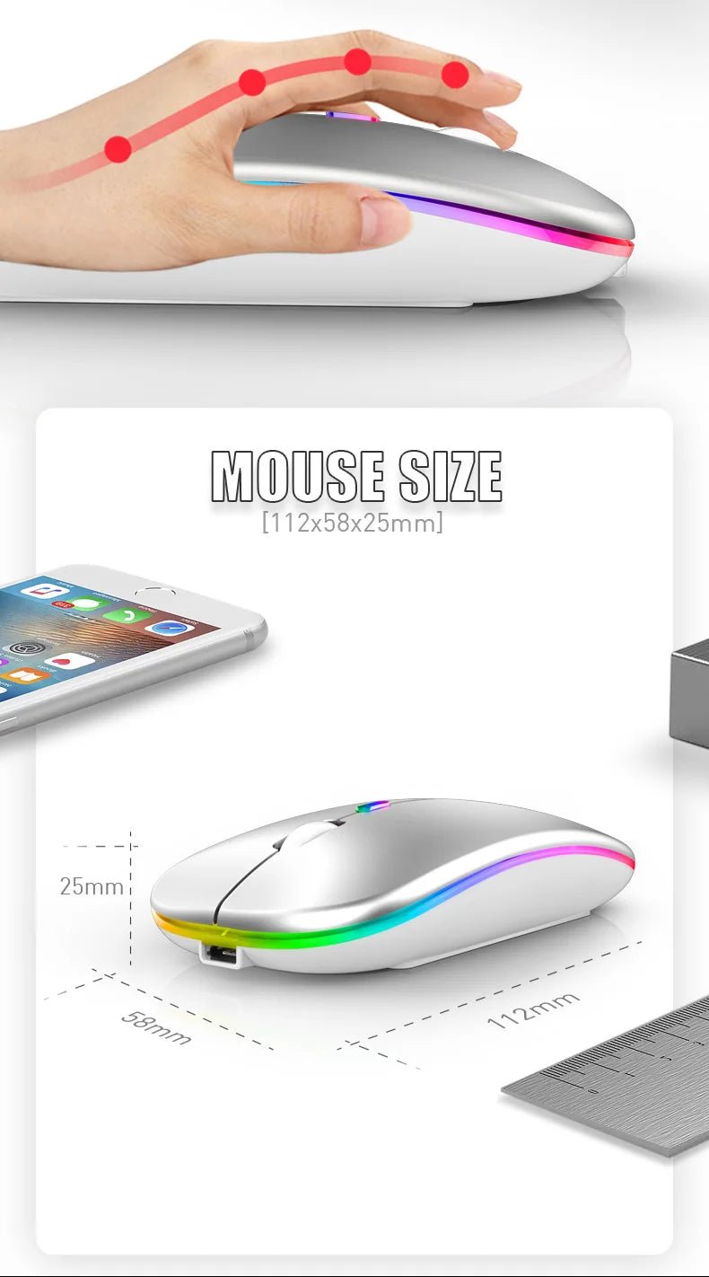 Rechargeable Bluetooth Wireless Mouse with 2.4GHz USB RGB 1600DPI Mouse for Computer Laptop Tablet PC Macbook Gaming Mouse Gamer - Cozy & Co. Market