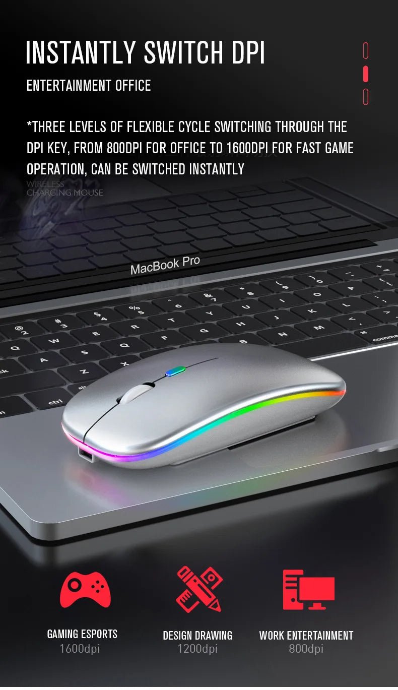 Rechargeable Bluetooth Wireless Mouse with 2.4GHz USB RGB 1600DPI Mouse for Computer Laptop Tablet PC Macbook Gaming Mouse Gamer - Cozy & Co. Market