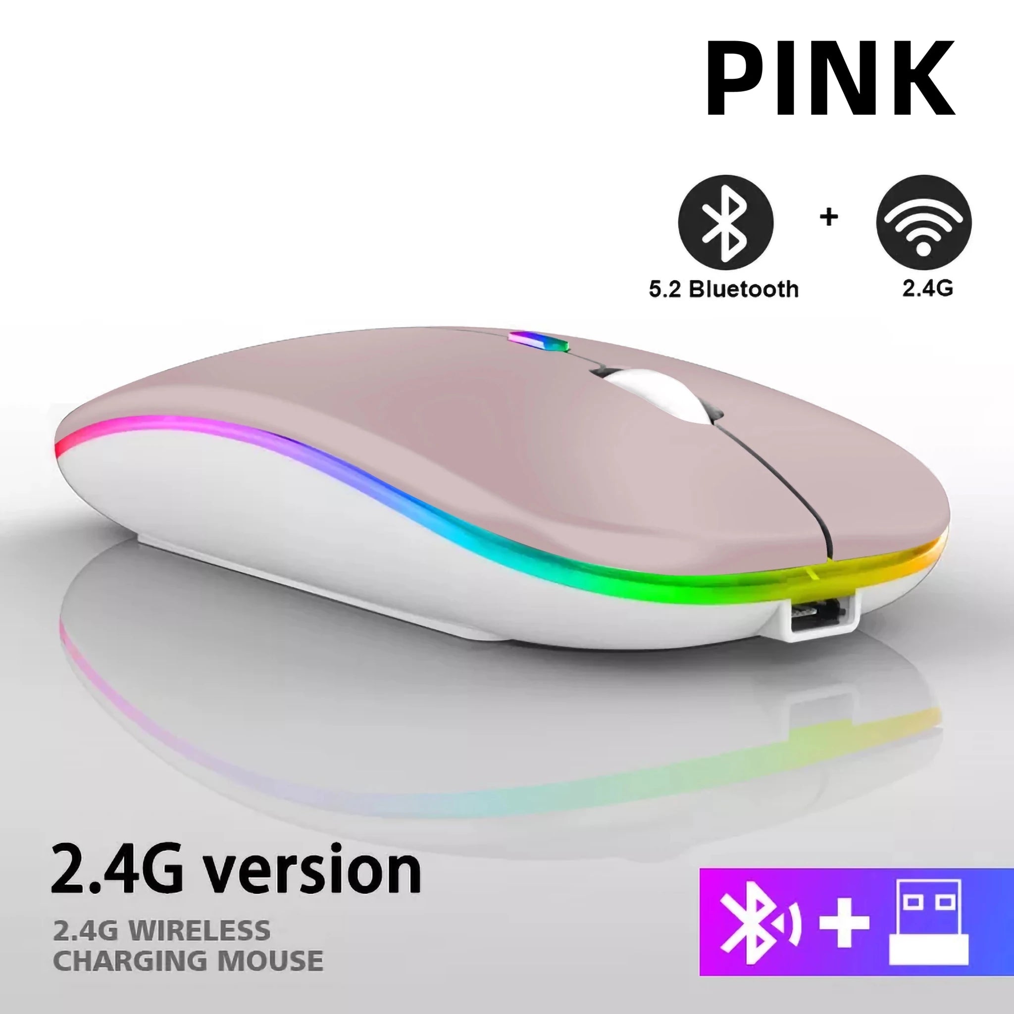 Rechargeable Bluetooth Wireless Mouse with 2.4GHz USB RGB 1600DPI Mouse for Computer Laptop Tablet PC Macbook Gaming Mouse Gamer - Cozy & Co. Market