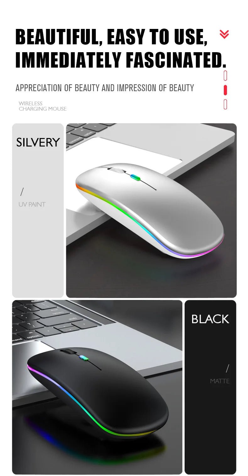 Rechargeable Bluetooth Wireless Mouse with 2.4GHz USB RGB 1600DPI Mouse for Computer Laptop Tablet PC Macbook Gaming Mouse Gamer - Cozy & Co. Market