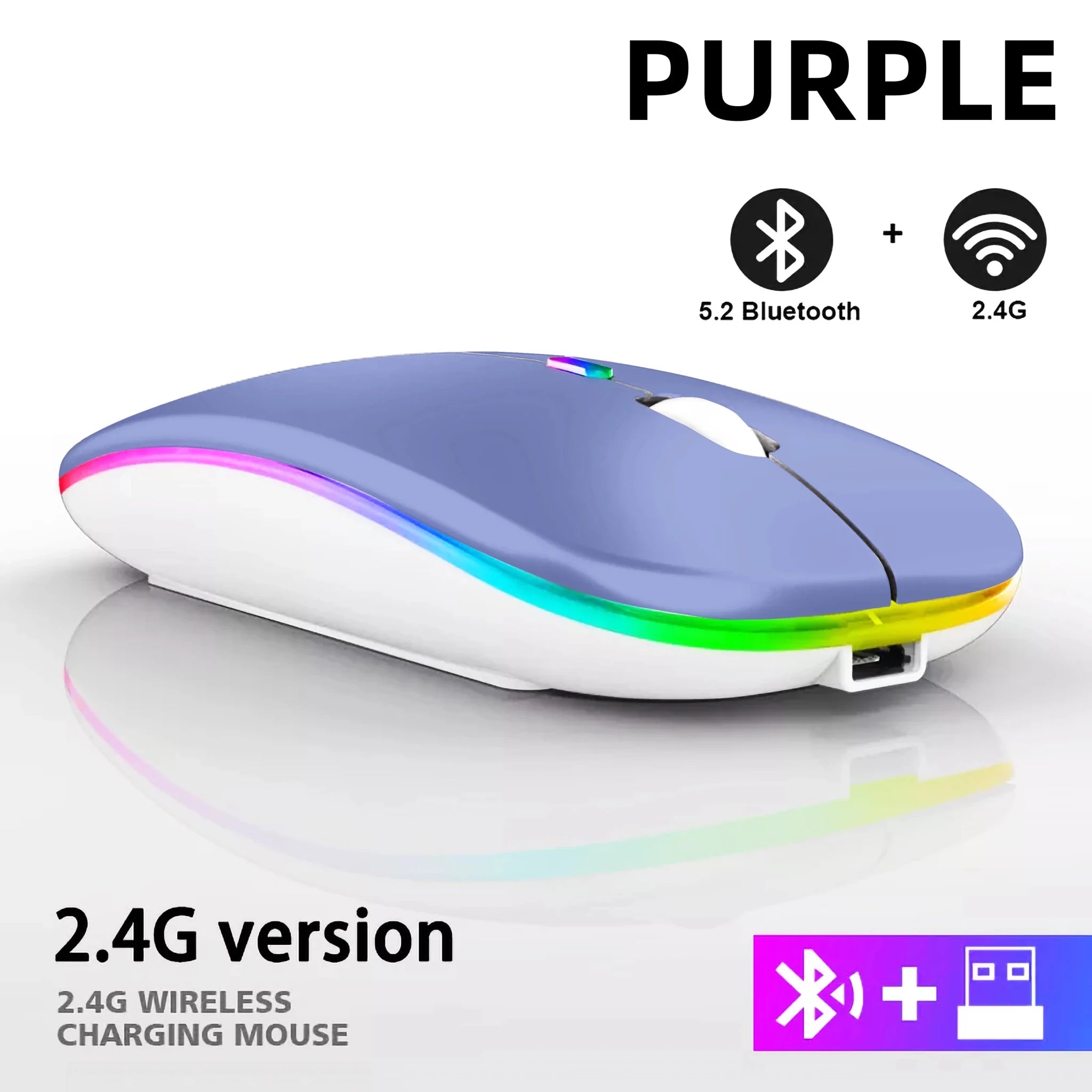 Rechargeable Bluetooth Wireless Mouse with 2.4GHz USB RGB 1600DPI Mouse for Computer Laptop Tablet PC Macbook Gaming Mouse Gamer - Cozy & Co. Market