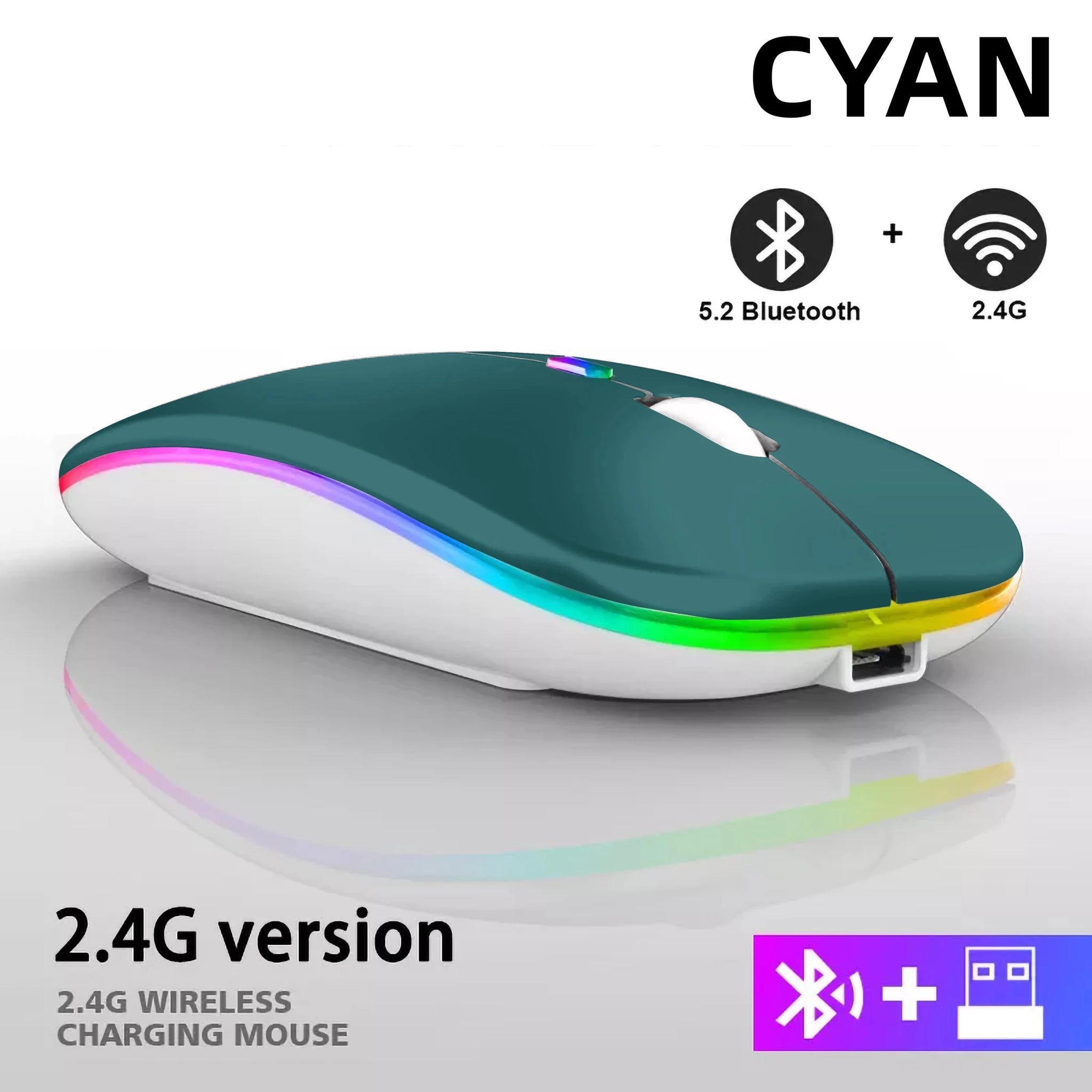 Rechargeable Bluetooth Wireless Mouse with 2.4GHz USB RGB 1600DPI Mouse for Computer Laptop Tablet PC Macbook Gaming Mouse Gamer - Cozy & Co. Market