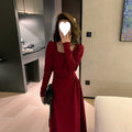 Red dress Women's French Long-sleeved Engagement Dress Daily Wear Hepburn Little Red Dress High-end Elegant Autumn and Winter - Cozy & Co. Market