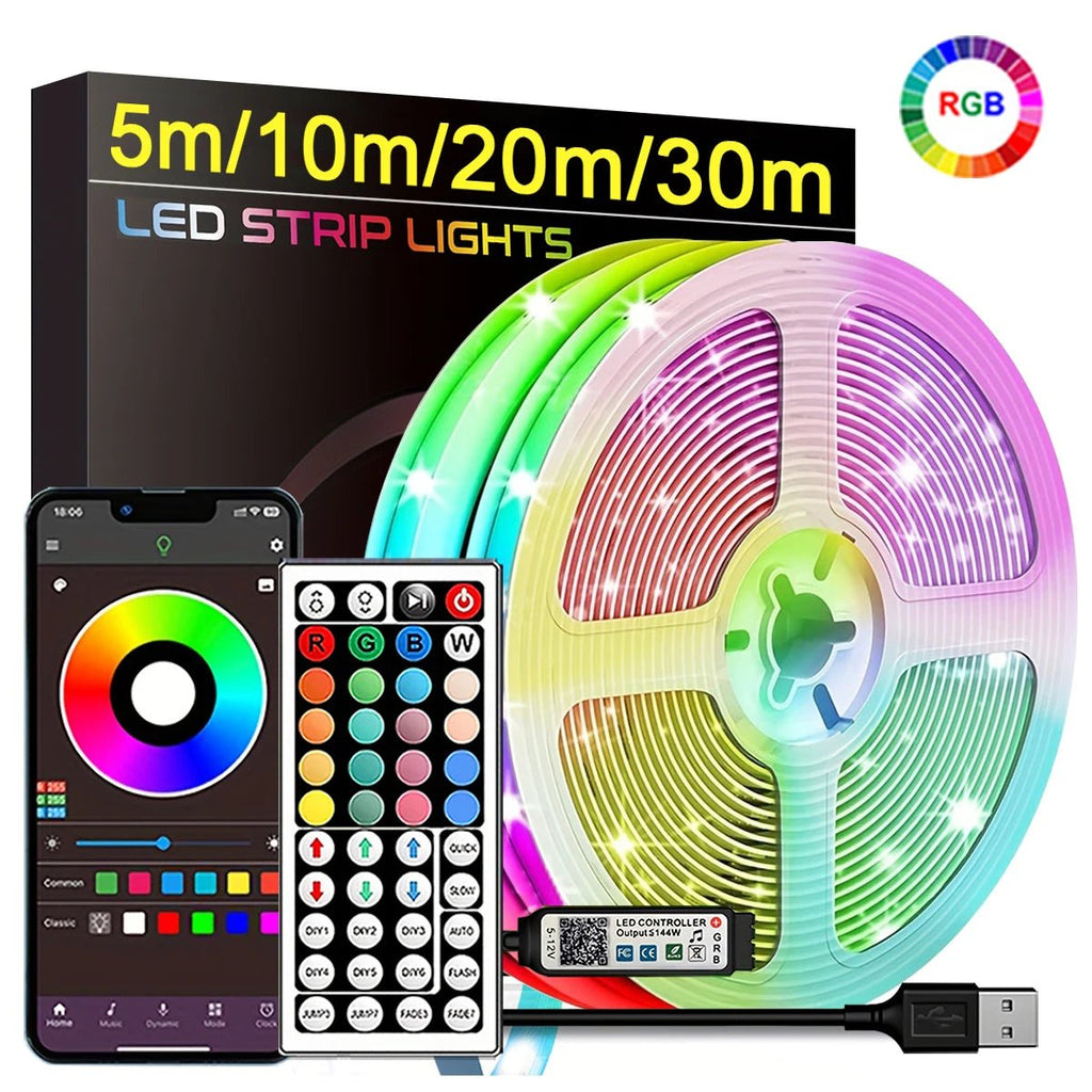 RGB Led Strip Lights 5m 10m 20m 30m Led Room Light with APP Control Flexible Ribbon Luces Led Tape for Room Bedroom Decoration - Cozy & Co. Market