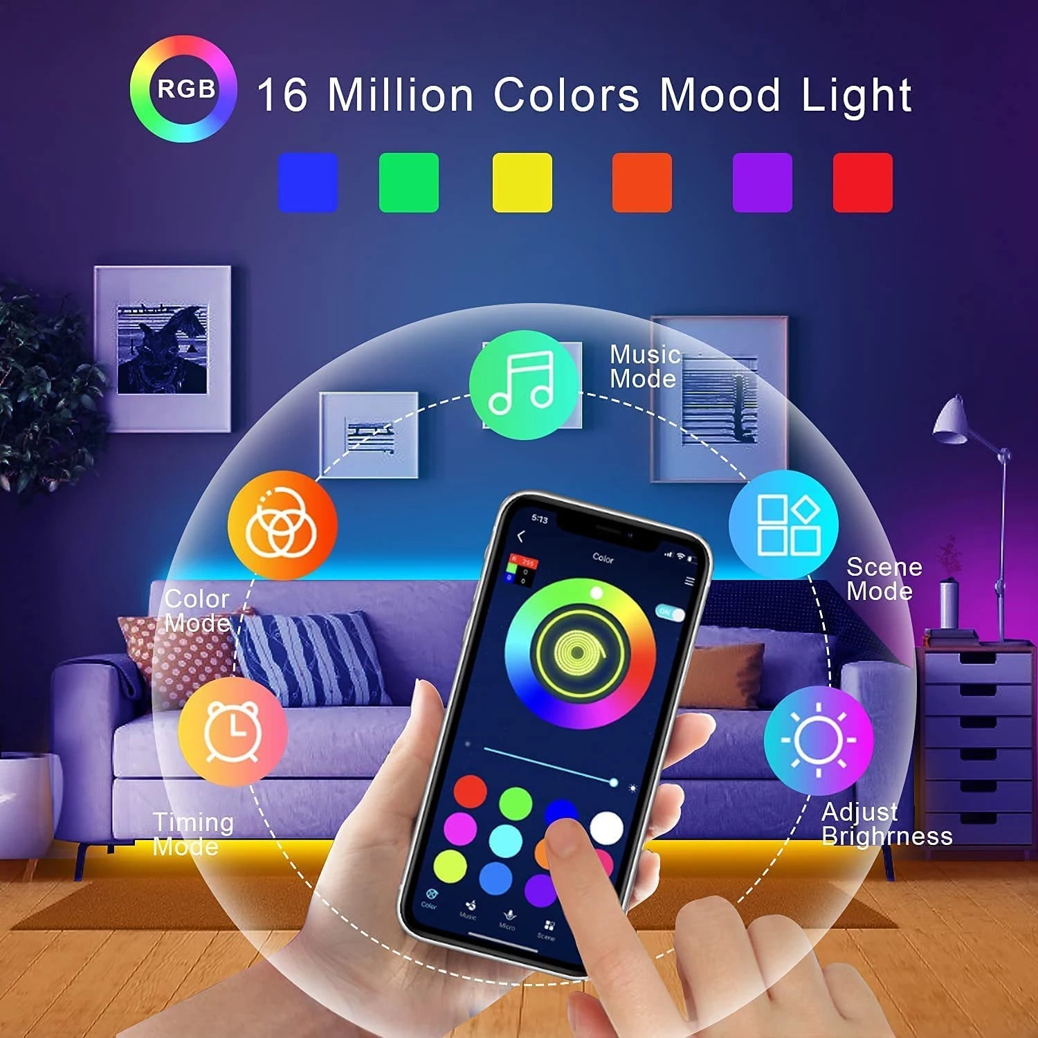 RGB Led Strip Lights 5m 10m 20m 30m Led Room Light with APP Control Flexible Ribbon Luces Led Tape for Room Bedroom Decoration - Cozy & Co. Market