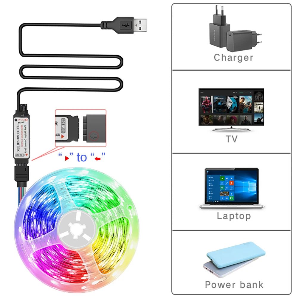 RGB Led Strip Lights with Remote Control Luces Led Room Light USB Flexible Ribbon for Room Decoration TV Backlight Diode Tape - Cozy & Co. Market