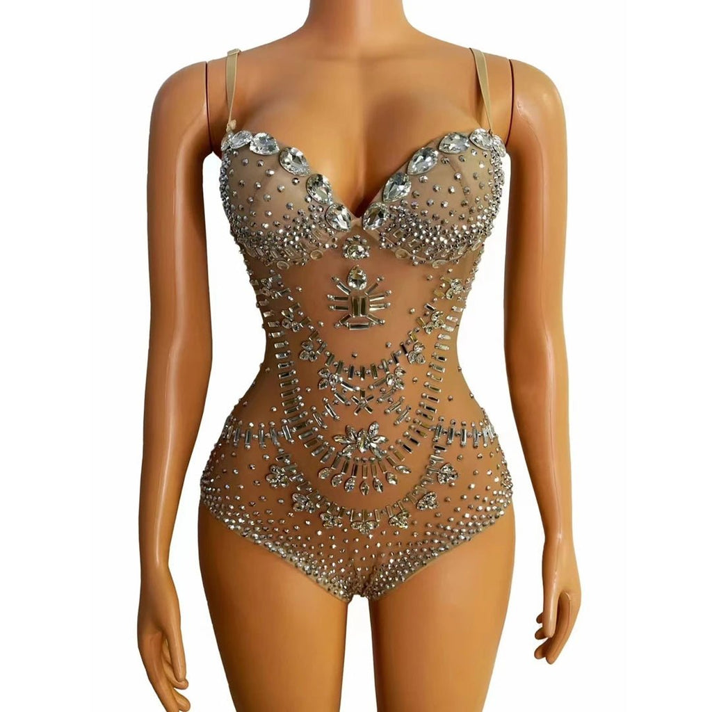 Rhinestone Mesh Bodysuit — Sexy Club & Pole Dance Leotard Jumpsuit - Cozy & Co. Market