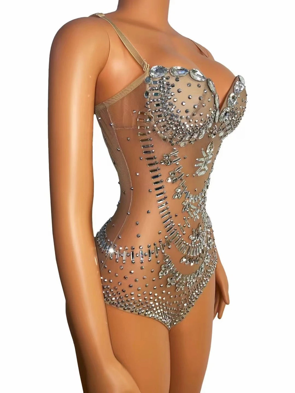 Rhinestone Mesh Bodysuit — Sexy Club & Pole Dance Leotard Jumpsuit - Cozy & Co. Market