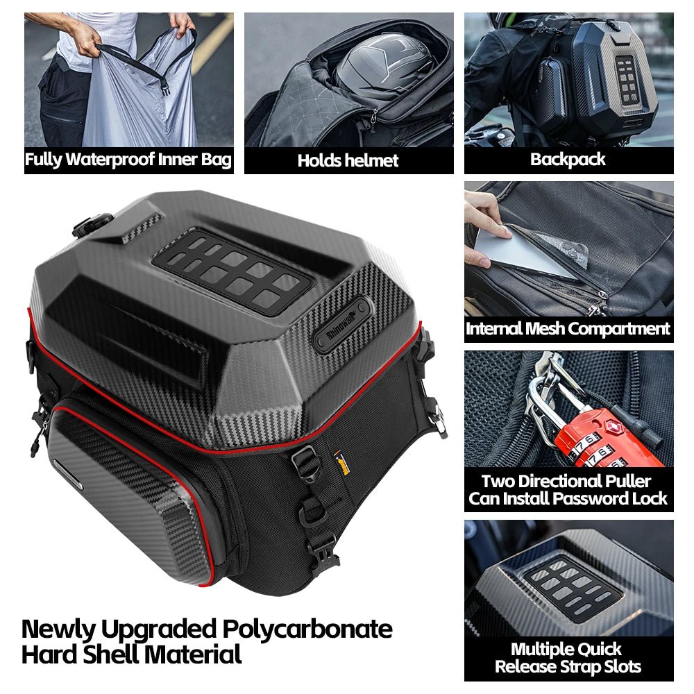 Rhinowalk Waterproof 23L-35L Motorcycle Tail Bag Hard Shell Expandable Rear Seat Bags for Motorbike Adventure - Cozy & Co. Market