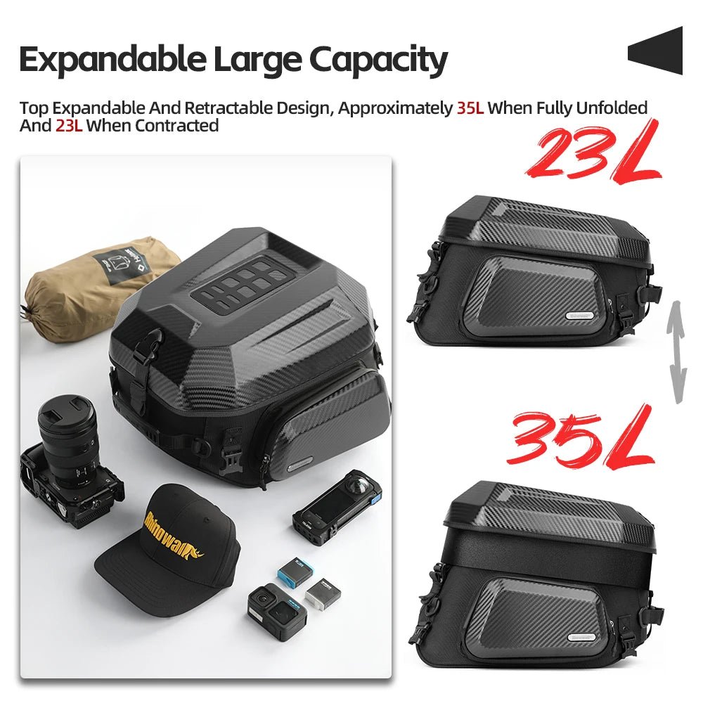 Rhinowalk Waterproof 23L-35L Motorcycle Tail Bag Hard Shell Expandable Rear Seat Bags for Motorbike Adventure - Cozy & Co. Market