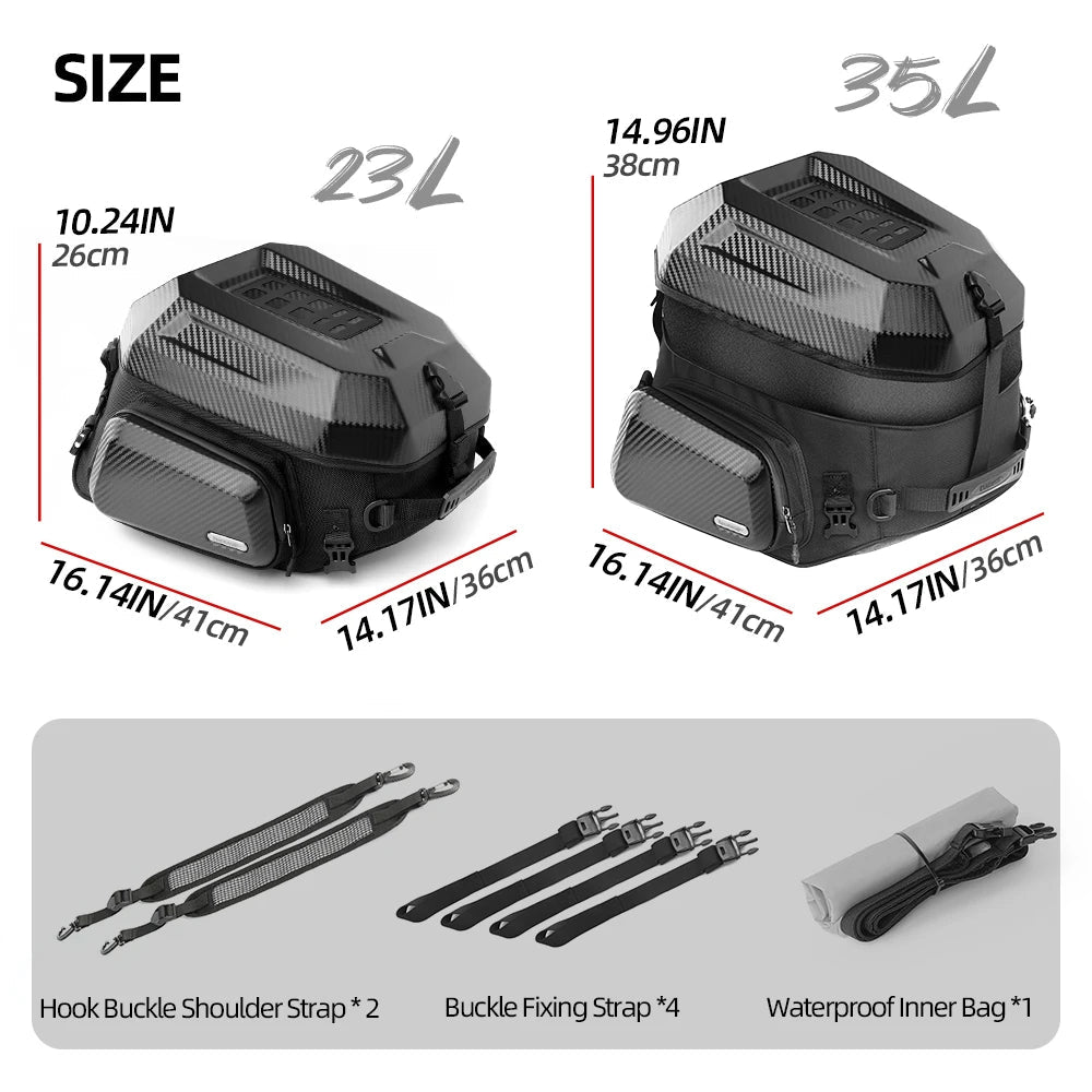 Rhinowalk Waterproof 23L-35L Motorcycle Tail Bag Hard Shell Expandable Rear Seat Bags for Motorbike Adventure - Cozy & Co. Market