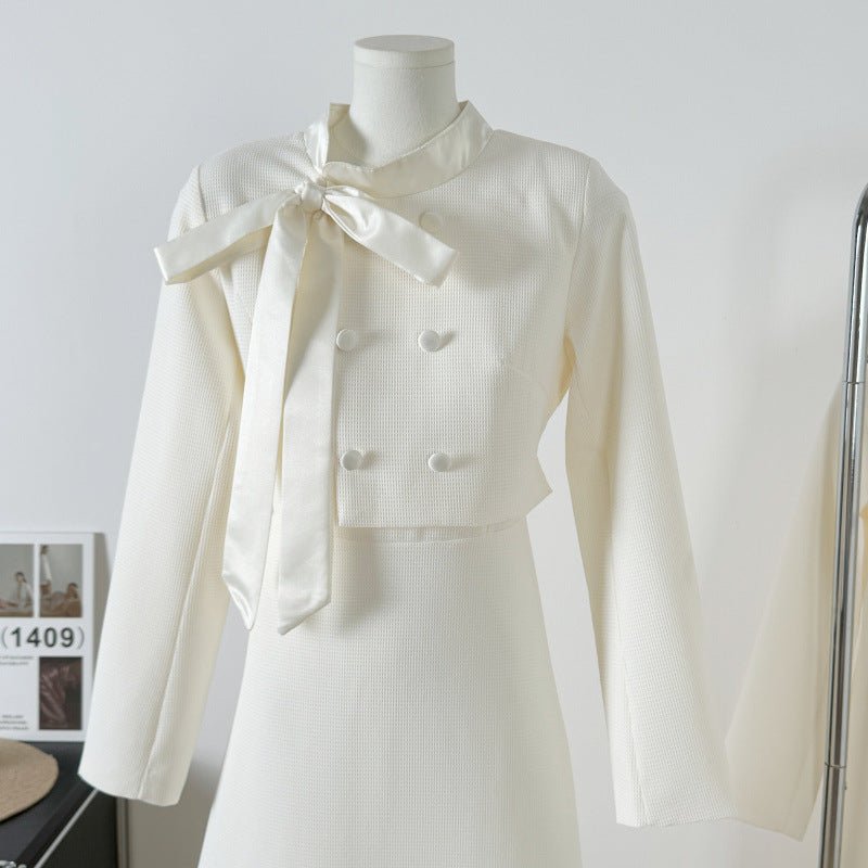 Rich Family Overseas Daughter suit Women's Autumn and Winter French Bow Gentle Elegant Chanel Style Coat Overskirt Two-Piece Set - Cozy & Co. Market