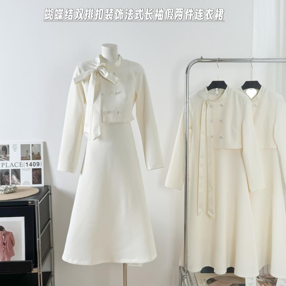 Rich Family Overseas Daughter suit Women's Autumn and Winter French Bow Gentle Elegant Chanel Style Coat Overskirt Two-Piece Set - Cozy & Co. Market
