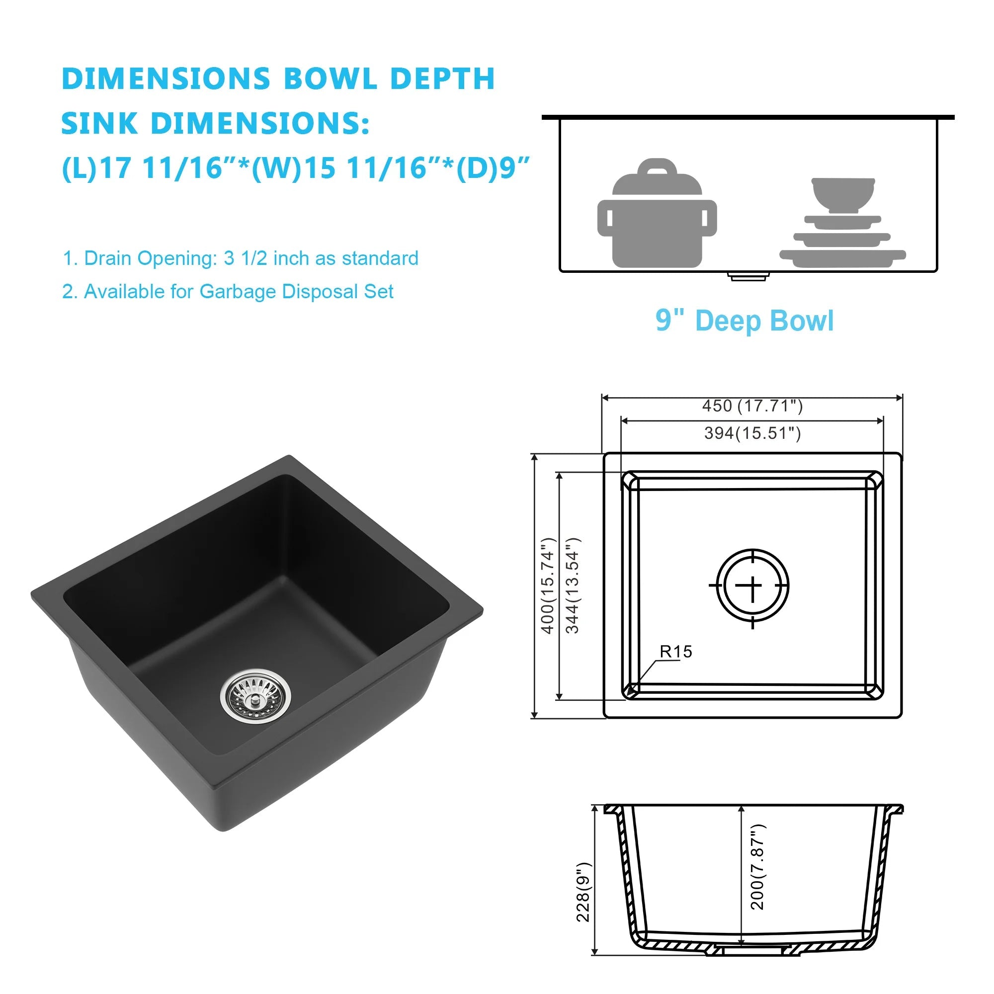 Sarlai Group Granite Kitchen Sink Undermount Bar Sink Quartz 15 Inches Granite Composite Kitchen Sink - Cozy & Co. Market