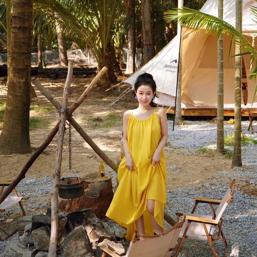 Seaside Photo Super Fairy Yellow Sling dress Yunnan Sanya Travel Wear Long Dress Holiday Backless Fairy Dress - Cozy & Co. Market