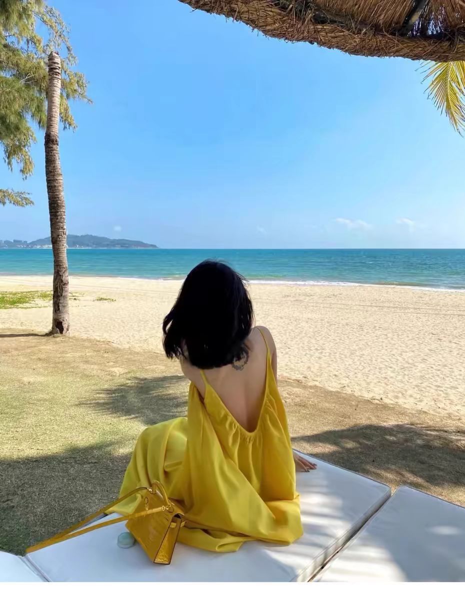 Seaside Photo Super Fairy Yellow Sling dress Yunnan Sanya Travel Wear Long Dress Holiday Backless Fairy Dress - Cozy & Co. Market