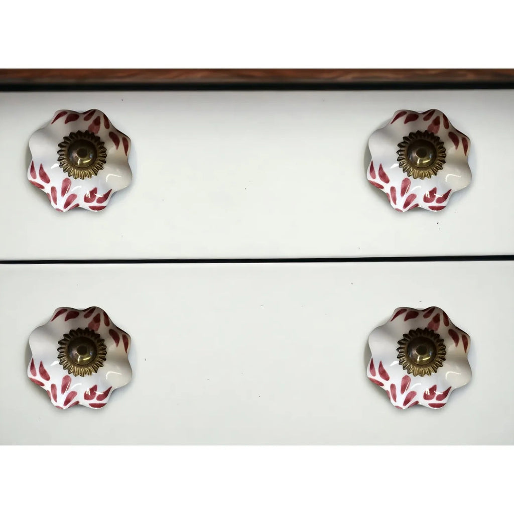 Set of Twelve Burgundy White Copper Floral Ceramic Drawer Pull Knobs HMS Furniture Handles & Knobs - Cozy & Co. Market
