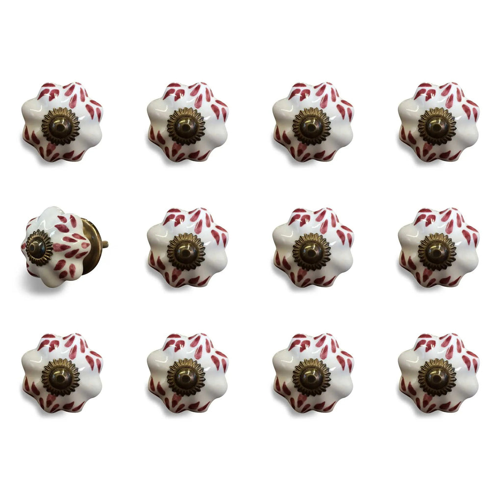 Set of Twelve Burgundy White Copper Floral Ceramic Drawer Pull Knobs HMS Furniture Handles & Knobs - Cozy & Co. Market